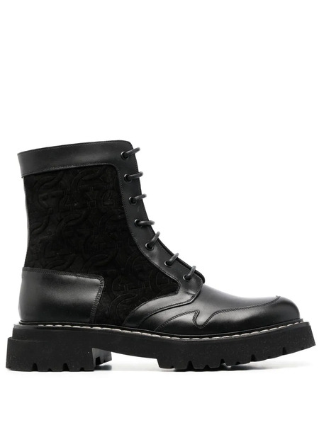  Ferragamo Panelled Leather Lace-up Boots - Black 