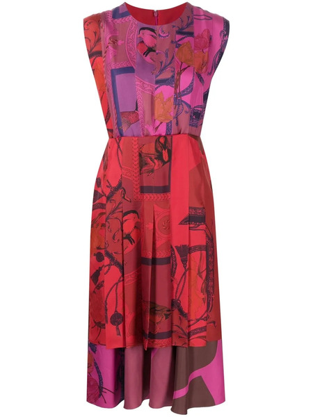  Ferragamo Patterned Silk Midi Dress - Red 