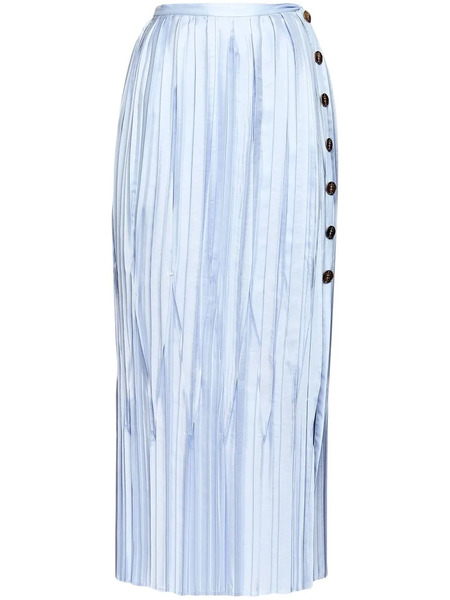  Ferragamo Pleated Silk Midi Skirt - Blue 