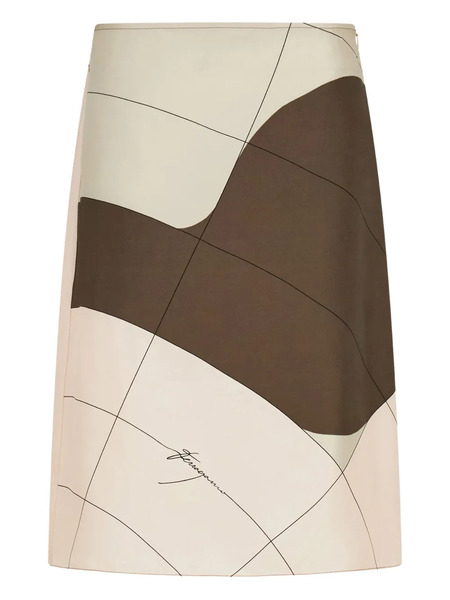  Ferragamo Printed Silk Midi Skirt - Pink 