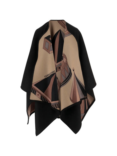  Ferragamo Reversible Geometric Cape - Black 