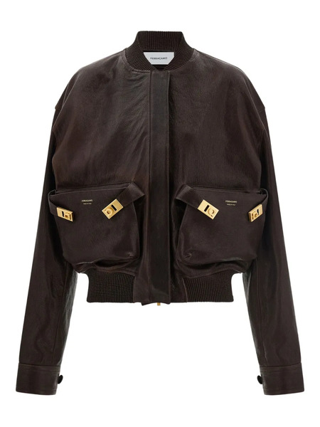  Ferragamo Ribbed-trim Patch-pocket Bomber Jacket - Brown 