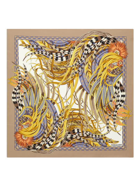  Ferragamo Rooster Print Silk Scarf - Neutrals 