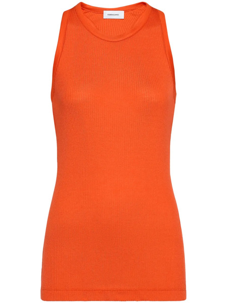  Ferragamo Round-neck Silk-blend Top - Orange 