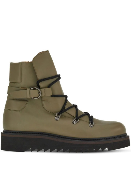  Ferragamo Round-toe Leather Boots - Green 