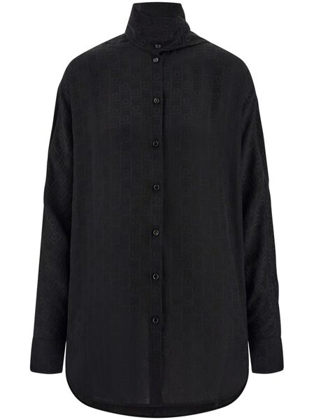  Ferragamo Sash-collar Silk Blouse - Black 