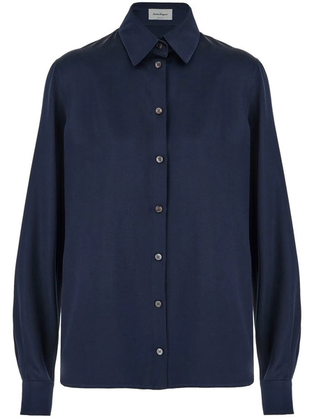  Ferragamo Satin Button-up Shirt - Blue 