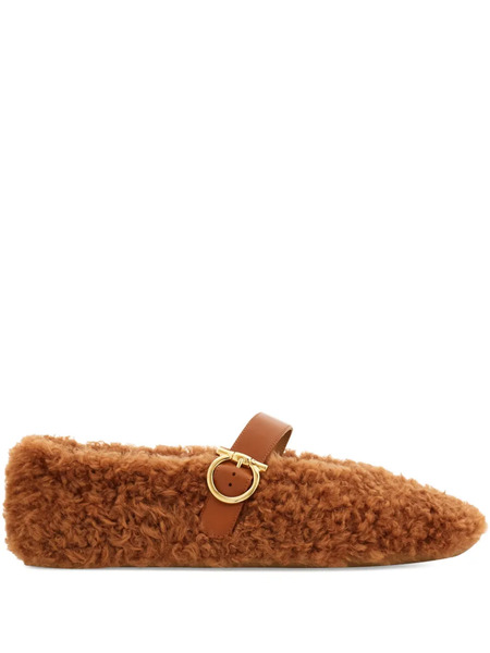  Ferragamo Shearling Ballet Flats - Brown 