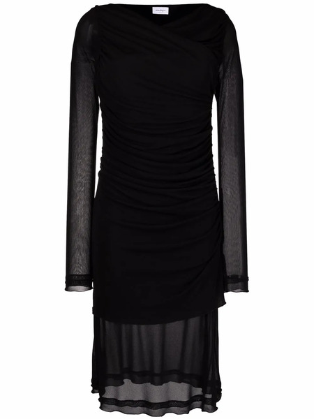  Ferragamo Sheer-panels Draped Midi Dress - Black 