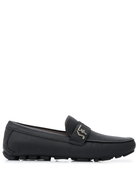  Ferragamo Signature Driver Logo Plaque Loafers - Black 