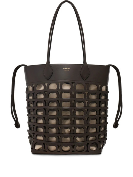  Ferragamo Small Gancini Tote Bag - Brown 