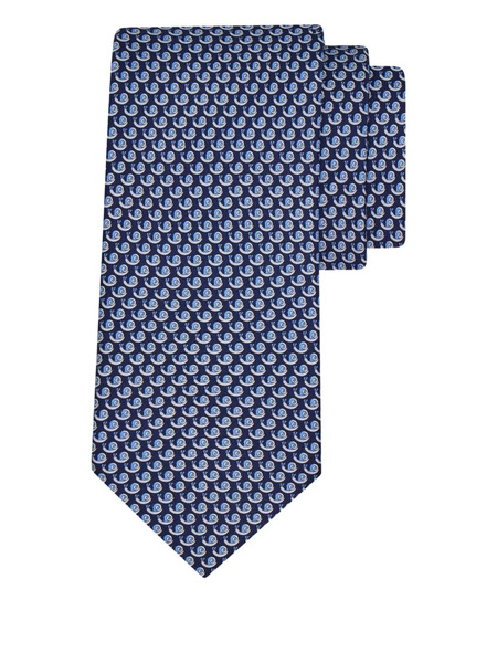  Ferragamo Snail Print Silk Tie - Blue 