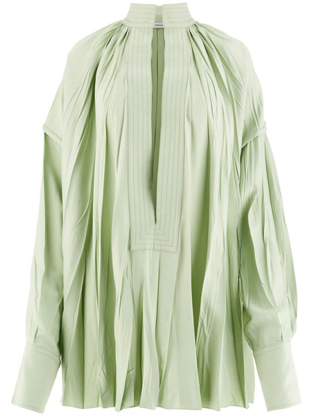  Ferragamo Split-neck Pleated Kaftan - Green 