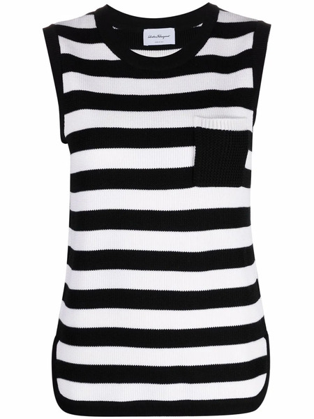  Ferragamo Stripe-pattern Virgin-wool Vest - Black 