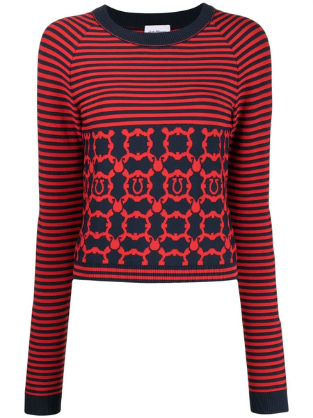  Ferragamo Striped Gancini Long-sleeve Top - Red 