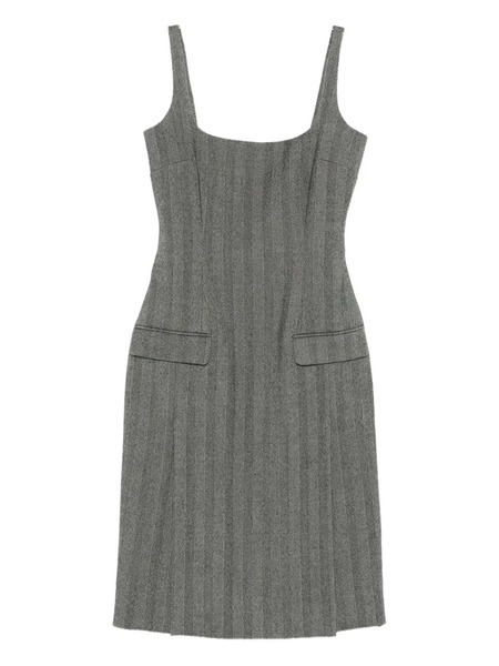  Ferragamo Striped Pleated Midi Dress - Grey 