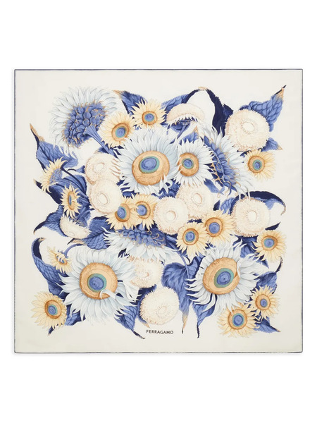  Ferragamo Sunflower-print Silk Scarf - Neutrals 