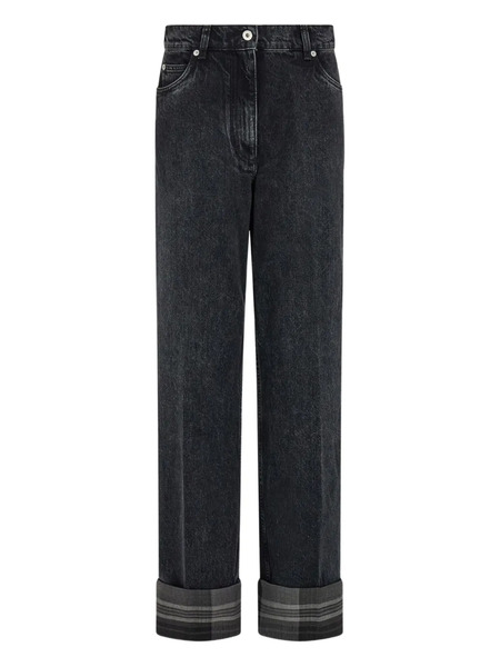  Ferragamo Tartan-cuffs Straight-leg Jeans - Black 