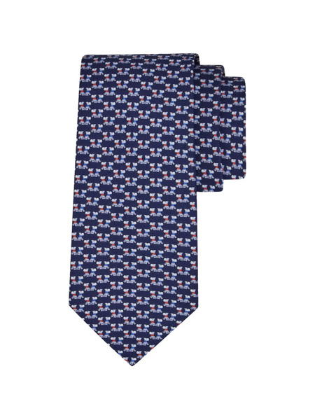  Ferragamo Terrier Print Silk Tie - Blue 