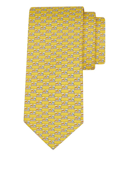  Ferragamo Terrier Print Silk Tie - Yellow 