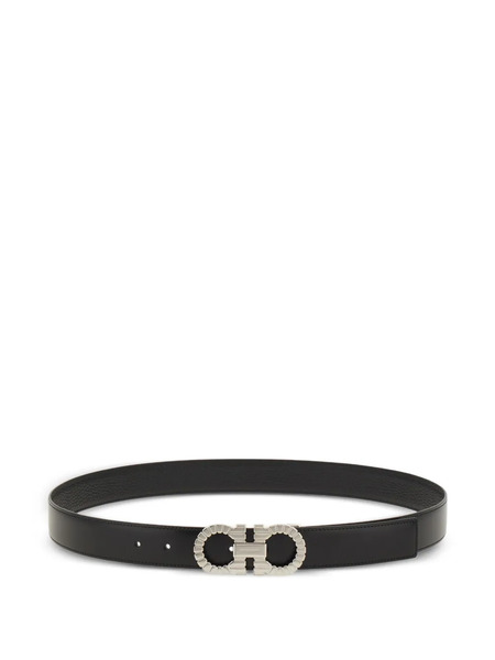  Ferragamo Topstitched Gancini Buckle Belt - Black 