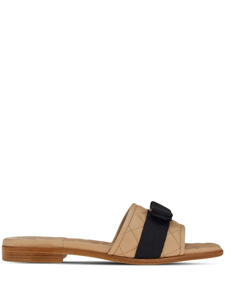  Ferragamo Vara Bow Quilted Slides - Neutrals 
