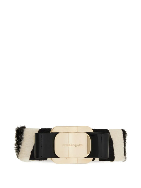  Ferragamo Vara Bow Zebra-print Hairclip - Black 