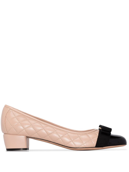  Ferragamo Vara Q 35 Quilted Leather Pumps - Neutrals 