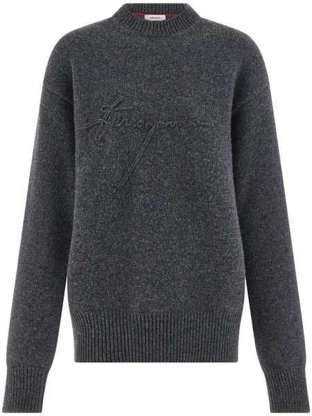  Ferragamo Virgin Wool Crew Neck Sweater - Grey 