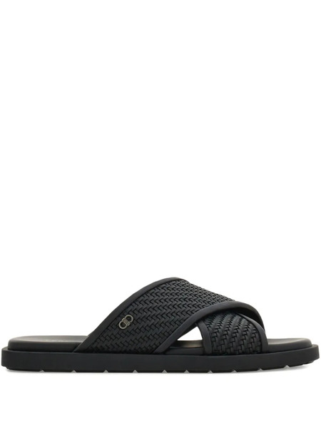  Ferragamo Woven Crossover Gancini Sandals - Black 