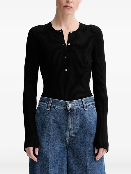  Filippa K Henley Ribbed-knit Sweater - Black 