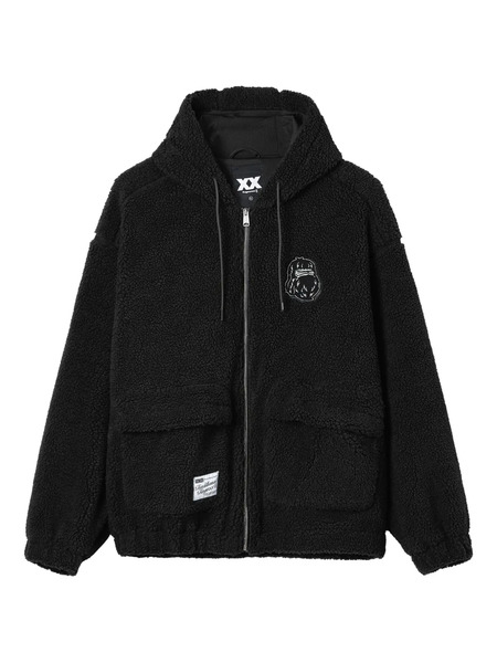  Fingercroxx Embroidered Fleece Hooded Jacket - Black 