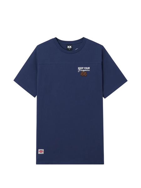  Fingercroxx Embroidery Panelled T-shirt - Blue 