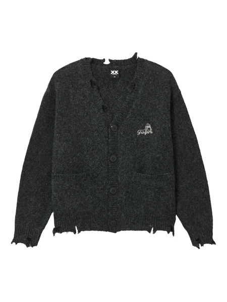  Fingercroxx Frayed-hem Logo Cardigan - Grey 