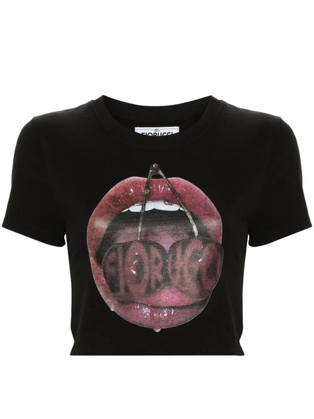  Fiorucci Graphic-print Cropped T-shirt - Black 
