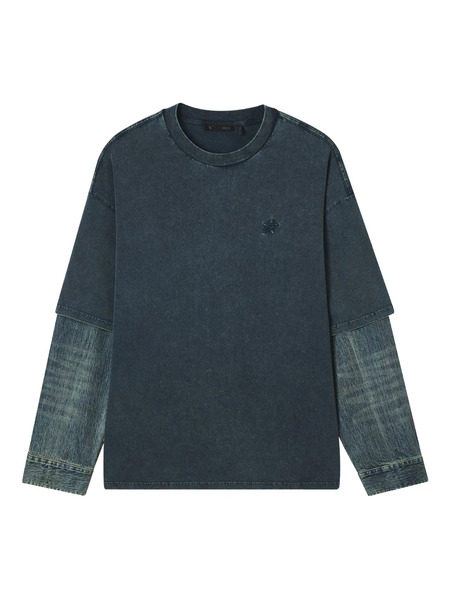  Five Cm Denim-sleeve Cotton T-shirt - Blue 