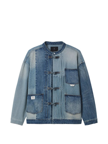  Five Cm Patchwork Knot-fastening Cotton Jacket - Blue 