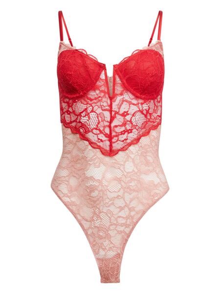  Fleur Du Mal Bouquet Lace Heart Bodysuit - Red 
