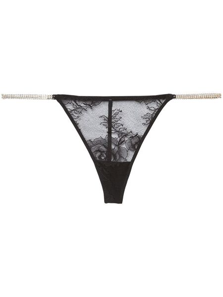  Fleur Du Mal Crystal Bouquet Lace V-string - Black 