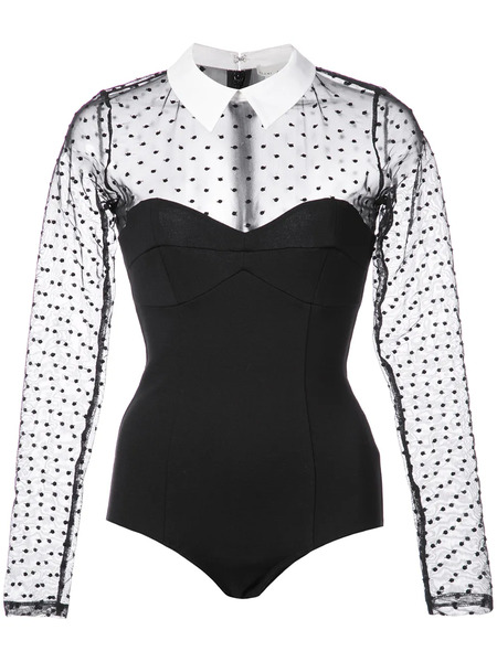  Fleur Du Mal Dotted Tulle Collared Bodysuit - Black 