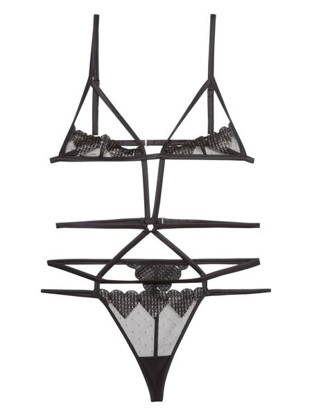  Fleur Du Mal Heart Embroidered Ouvert Bondage Bodysuit - Black 