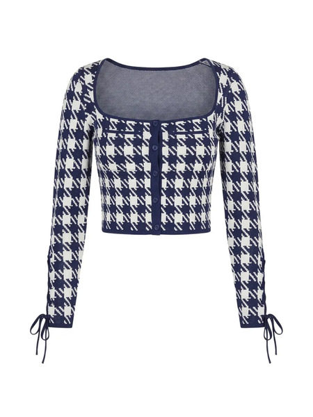  Fleur Du Mal Houndstooth Cropped Cardigan - Blue 