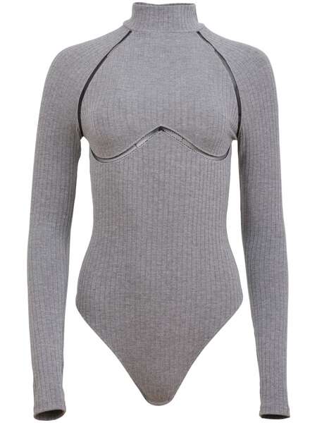  Fleur Du Mal Lattice-trim Ribbed Bodysuit - Grey 