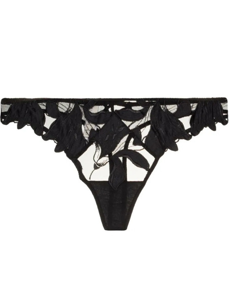  Fleur Du Mal Lily Embroidered Hipster Thong - Black 