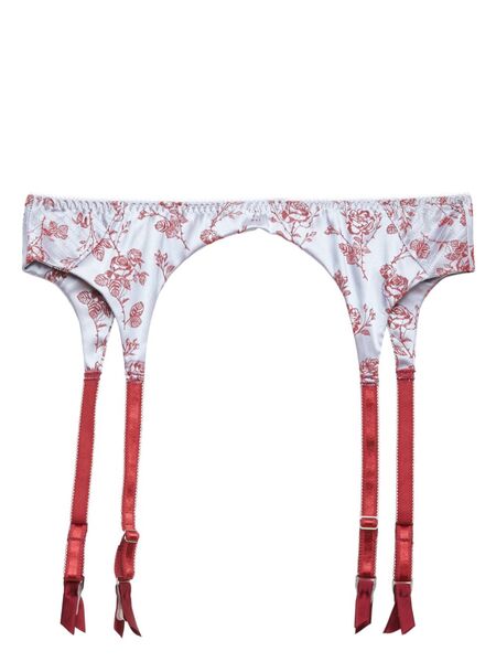  Fleur Du Mal Rose-jacquard Garter Belt - Blue 
