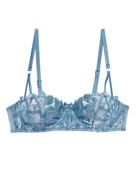  Fleur Du Mal Velvet Lily Embroidered Balconette Bra - Blue 