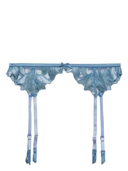  Fleur Du Mal Velvet Lily Embroidered Garter Belt - Blue 