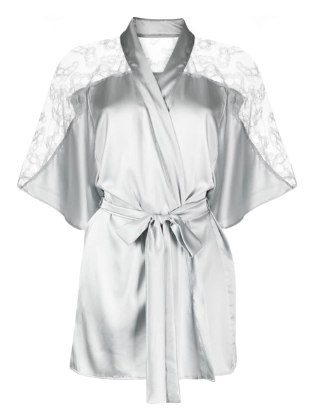  Fleur Of England Sigrid Lace-panelled Satin Robe - Grey 