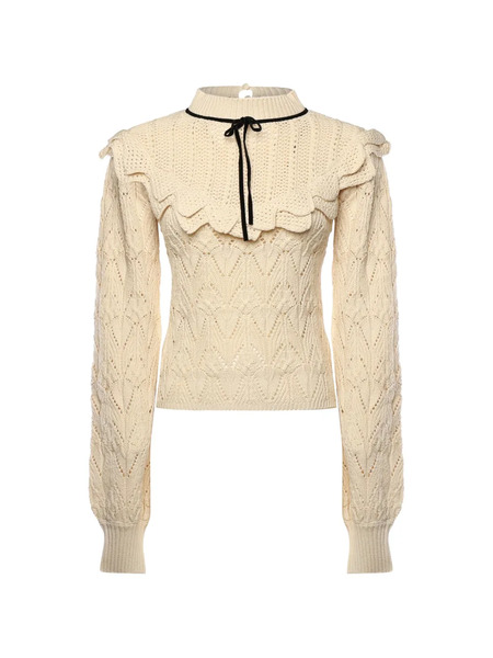  For Love And Lemons Lelia Ruffled Tie Sweater - Neutrals 