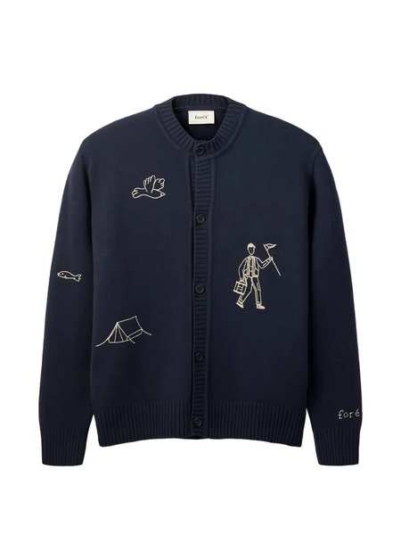  Foret Bird-embroidery Cardigan - Blue 